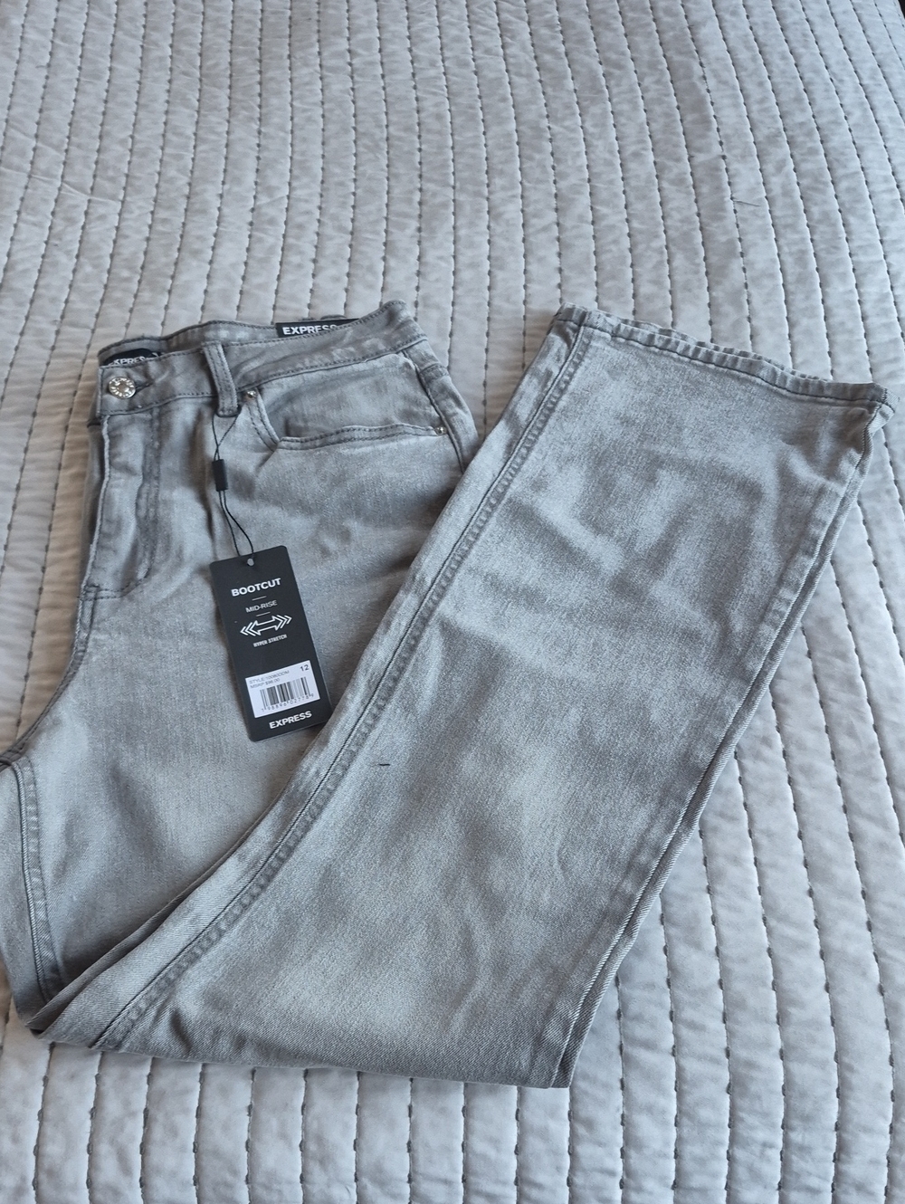 Express Light Gray Bootcut Jeans Mid Rise